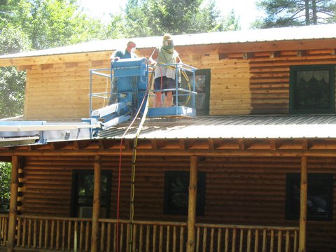 Blasting a log home exterior and roof